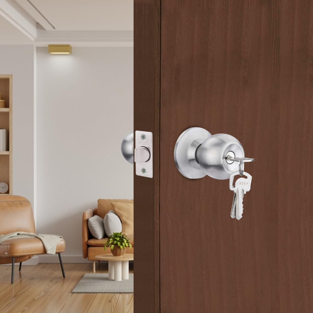 Godrej Cylindrical Lock I With 3 keys I Classic Range I For bedroom, For Home and Office I Suitable for Left  Right, Inside and Outside Opening Doors I Basket 70mm I Satin Steel Finish I  5 Years Warranty